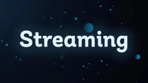 This image shows a person happily using a tablet to navigate a streaming service with local channels guide.